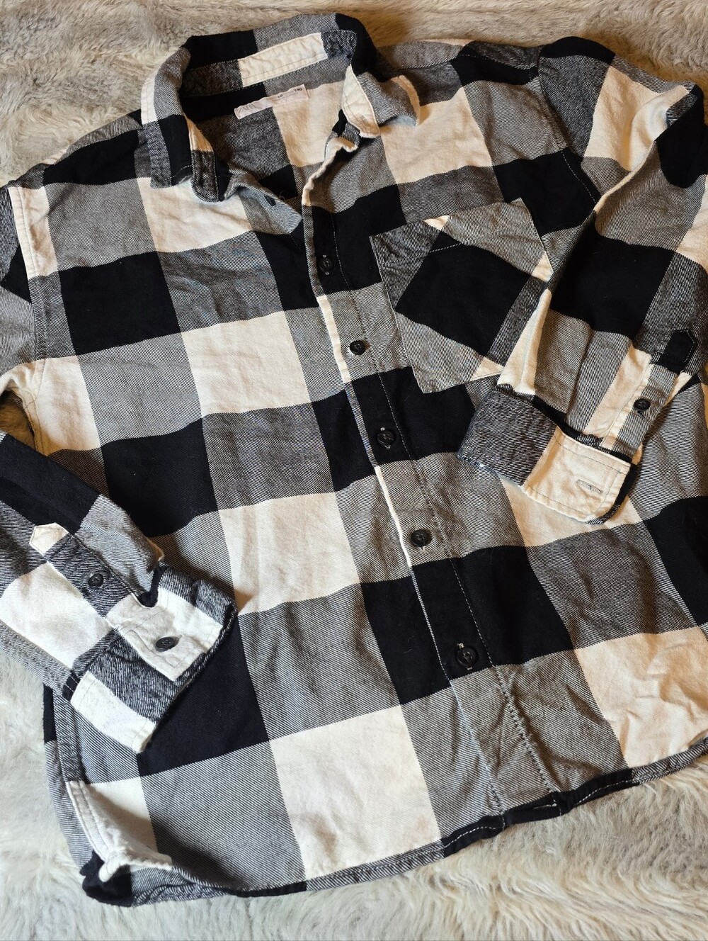 Black & White Plaid Button-Up Shirt